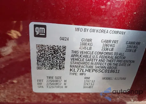 2025 Chevrolet Trax Fwd Lt from USA, damaged, VIN KL77LHEP6SC018611